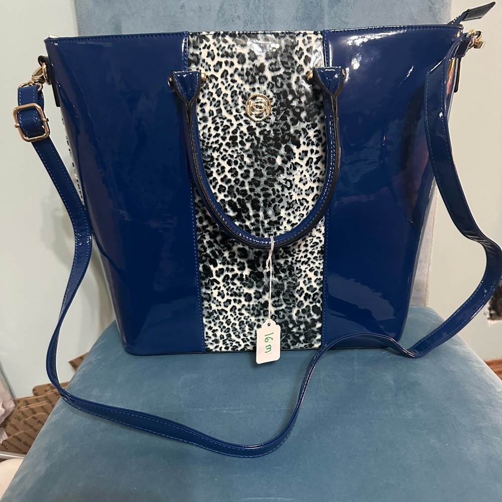 -SOLD-Bebe Rare Elegant Blue and Animal Print Tote Bag
